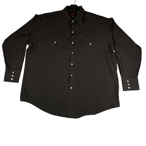 Plains Western Wear Mens XL Black Pearl Snap Long Sleeve Western Shirt Pockets